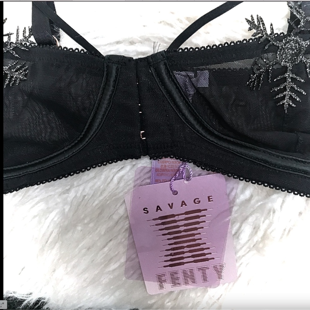 Savage Fenty Ultra Sexy Half Cup Black Mesh with Snowflake Appliqué Bra M - Picture 6 of 10